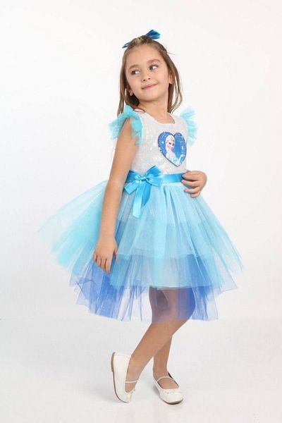 FURYATEX Elsa Dress Sequin Buckle Elsa Costume Tulle Blue Elsa Birthday Princess Dress