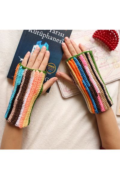 TRENDİN YOLU Handmade Fingerless Model Winter Gloves