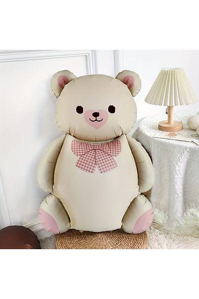 party world Bow Tie Teddy Bear Foil Balloon – 1 Piece |   90 cm |   Cream & Brown Color Optional