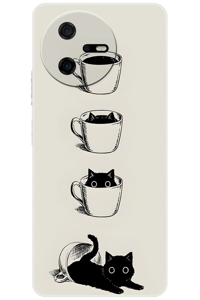CASPER Via A40 Uyumlu Kılıf Desen Baskılı Silikon Kedi ve Kahve Çizimi STK:707 CP-VE6SbLp