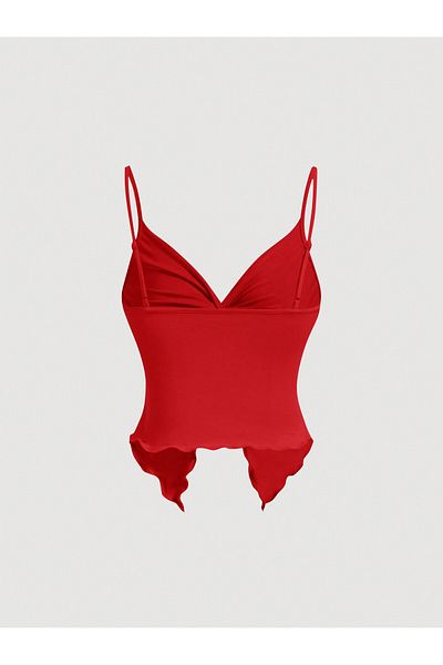 MEREN LİKE YOUR SYLE Red Front Twist Thin Strap Crop