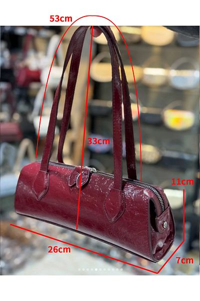 MILANOFOX Long Double Handle Zippered Shiny Patent Leather Baguette Bag