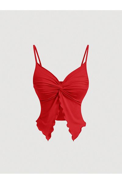 MEREN LİKE YOUR SYLE Red Front Twist Thin Strap Crop