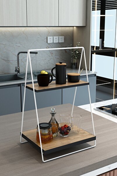 boz concept home سطح من طبقتين - منظم رف مطبخ معدني بقاعدة خشبية