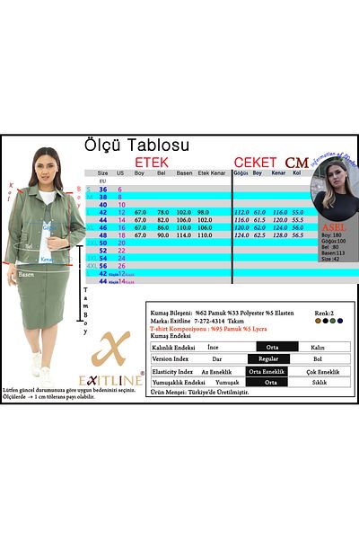 EXİTLİNE Women's Green Triple Skirt Suit Jacket Tshirt Skirt