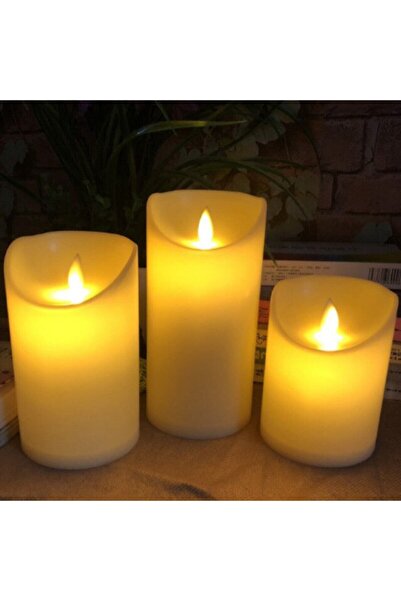cosy home gift 3 Adet Takım Ufak Orta Büyük Boy Led Mum Titriyen Kaliteli Dek...