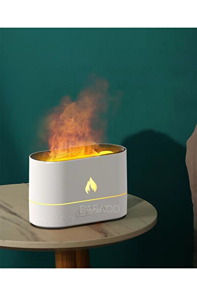 PASACO Alev Görünümlü Difüzör Oda Hava Nemlendirici Işıklı Ultrasonik Buhar Makinesi Aroma Terapi 230ml
