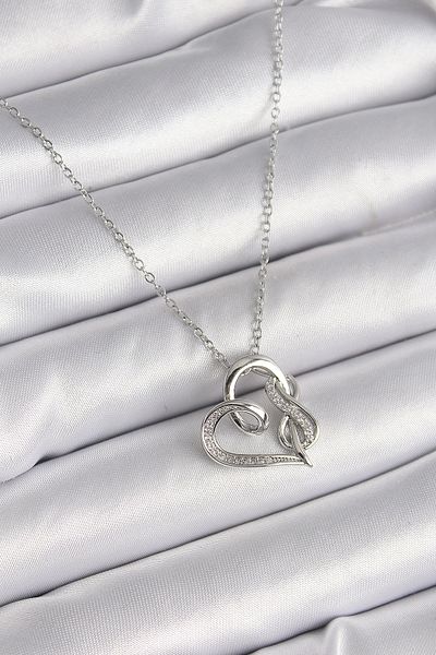 Clariss 316l الصلب الفضة اللون سلسلة الزركون حجر مفصل القلب نموذج إنفينيتي التفاصيل قلادة المرأة