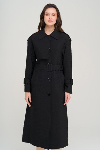 Olcay Lightweight Trench Coat with Cape and Epaulet Detail Quilted Pattern Black 6693