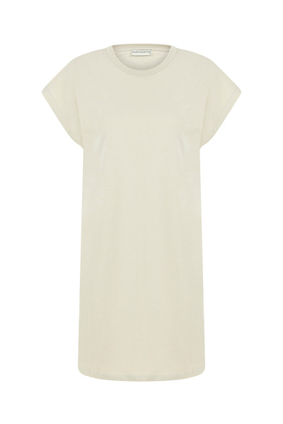 Mudo فستان قصير بأكمام قصيرة وياقة دائرية