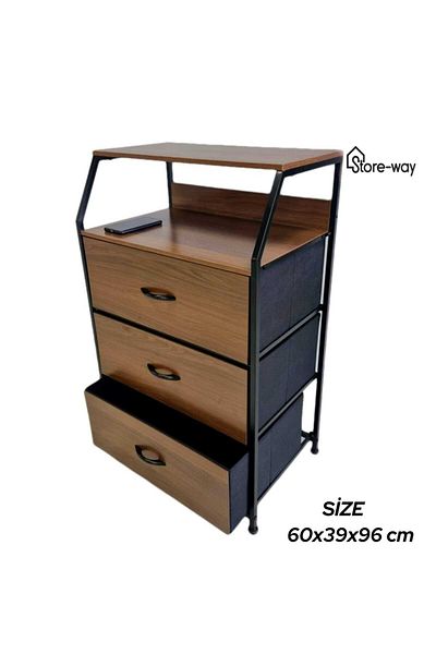 Storeway 3 Drawer Wooden Side Table