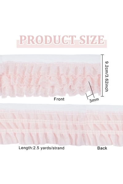 Choice M AECH06-08383 11 Yards Pink Double-Layer Pleated Chiffon Lace Trim 5cm Wide 2-Layer Gathered Ruffle