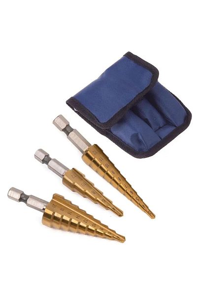 Choice Hexagonal 6.3mm 67-77mm 3PCS with cloth bag 3Pcs Straight Groove Step Drill Bit 3-12mm 4-12mm 4-20mm