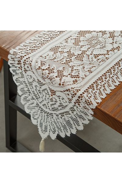 Choice 33x91cm WHITE American Retro Polyester Fiber Lace Mesh Dining Mat Suitable For Home Decoration Such