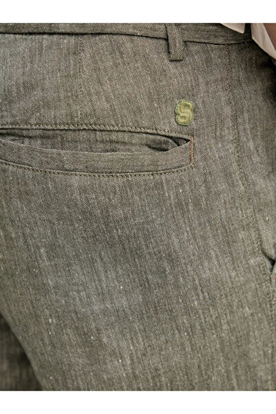 BOSS Erkek Normal Kalıp Beli İp Bağlamalı Keten Karışımlı Haki Şort 50538016-302