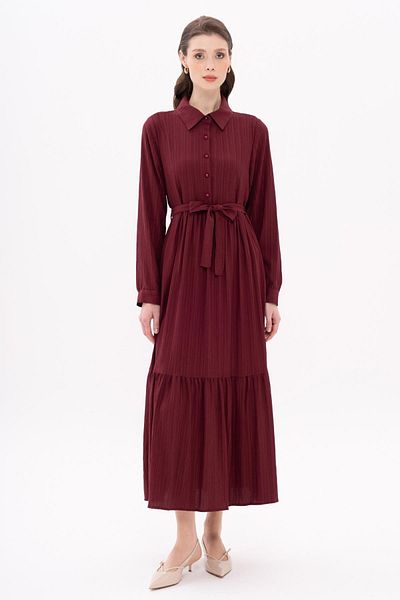 Olcay Rochie detaliată cu guler de cămașă BORDO 9325-E