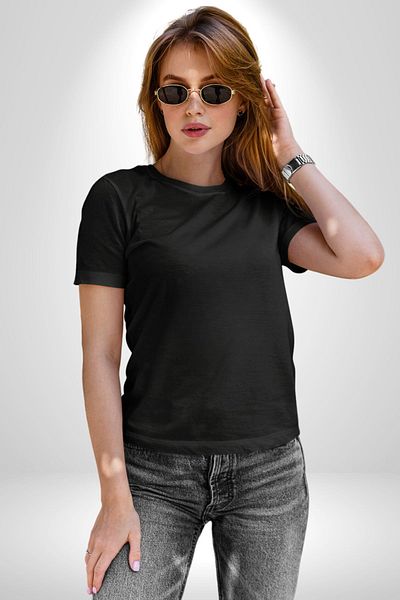 Angemiel Women Men Unisex Cotton Black Oversize Unprinted Basic T-Shirt
