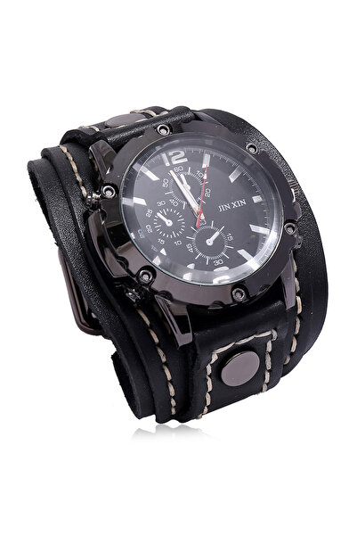 Choice Black Mens Quartz Watches Luxury Wristwatch 2024 Cowhide Watchband Pun...