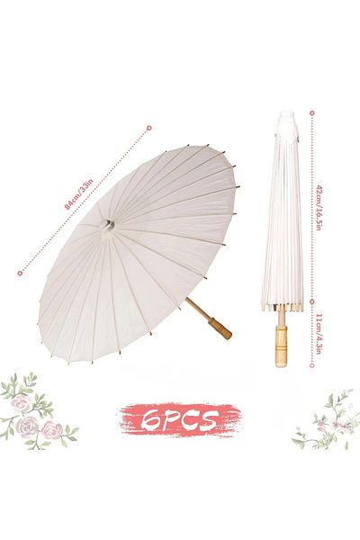 Choice 6PCS-84cm 60/84cm Wedding Paper Umbrellas Chinese Wooden handle White DIY Rustic Photography Props