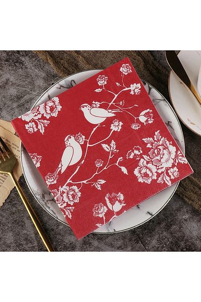 Choice 20pcs Red Chinese Style Colourful Napkin Printed Paper Napkin Wedding Hotel Pure Wood Pulp Paper 20p