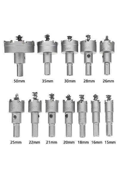 SHENSEN 15-50mm 12PCS 12Pcs15-50mm Alloy Hole Saw Set Carbide Tip TCT Metal Cutter Core Drill Bit Kits for S