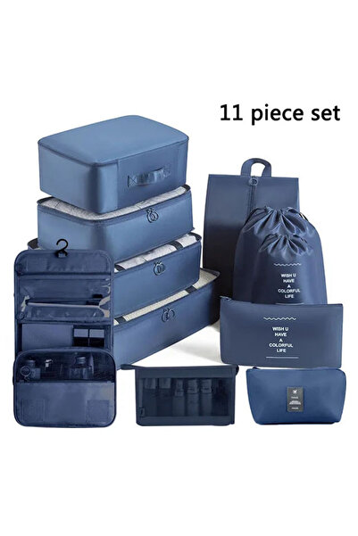 Choice مجموعة من 11 قطعة من حقائب تخزين السفر باللون الأزرق الداكن، ملابس، أد...