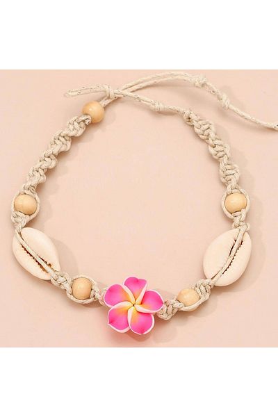 Choice ASL70130C Neon Pink Color Flower Shell String Weaving Handmade Anklet Starfish Shell Turtle Charm Ad