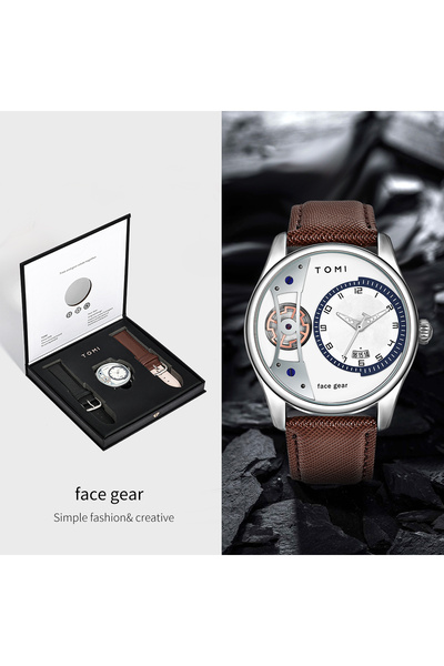 Choice مجموعة هدايا T105-4 من TOMI لساعة كوارتز رجالية بسيطة فاخرة متعددة الا...