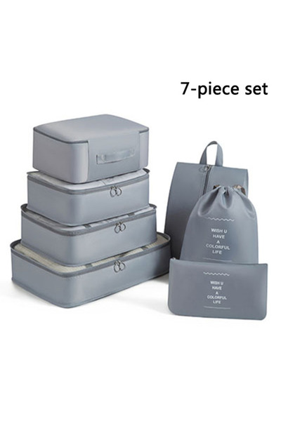 Choice مجموعة من 7 قطع رمادية اللون للسفر، حقائب تخزين، ملابس، مستلزمات حمام ...