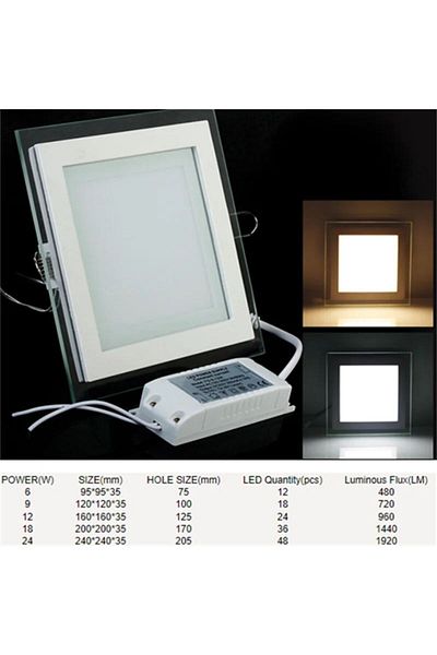 Choice 12W Warm White 3000K 6W 9W 12W 18W 24W LED Panel Downlight Square Glass Panel Lights Ceiling Recesse