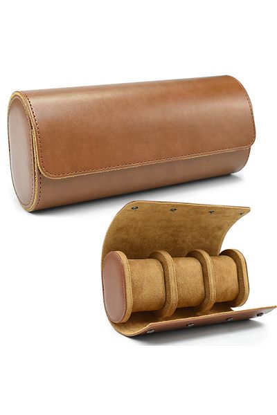 Choice Brown 3 slot Watch Roll Travel Case - 3 Watch Storage and Organizer-Secure Storage with Innovative R