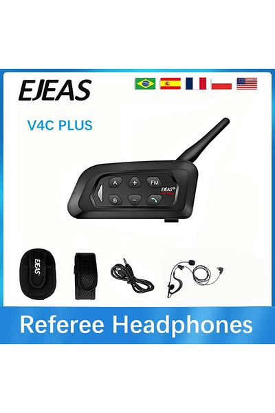 EJEAS V4C Plus Football Referee Bluetooth Intercom Earphones 1500M 4 User Full Duplex Football Co...