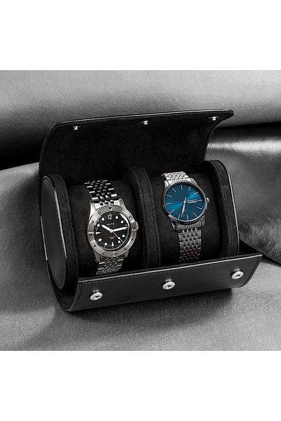 Choice Black 2 slot Watch Roll Travel Case - 3 Watch Storage and Organizer-Secure Storage with Innovative R
