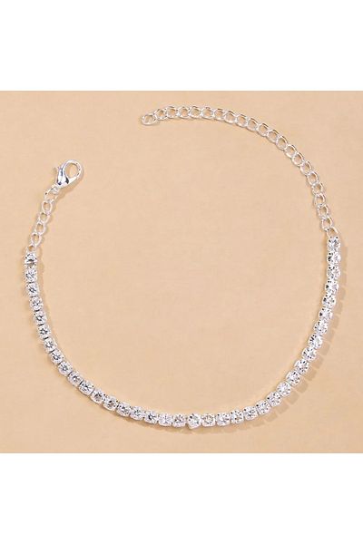 Choice SILVER PLATED Bech Simple Rhinestone Tennis Anklet Chain Foot for Women Summer Accessories Gifts Ins