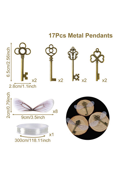 Choice 17 قطعة من مفاتيح الهيكل العظمي العتيقة مع أجنحة اليعسوب ذات التأثير ا...