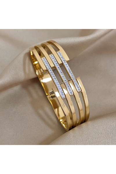 Choice أساور جريتيرا الذهبية المرصعة بأحجار الراين من الفولاذ المقاوم للصدأ للنساء مطلية بالذهب