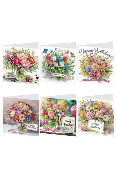Choice Beautiful flowers 6Pcs Diamond Painting Greeting Cards Kits,DIY Beautiful flowers Handmade Festival
