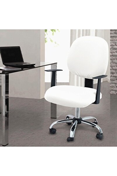 Choice طقم أغطية كراسي مكتب قابلة للتمدد من قطعتين باللون الأبيض، أغطية كراسي...