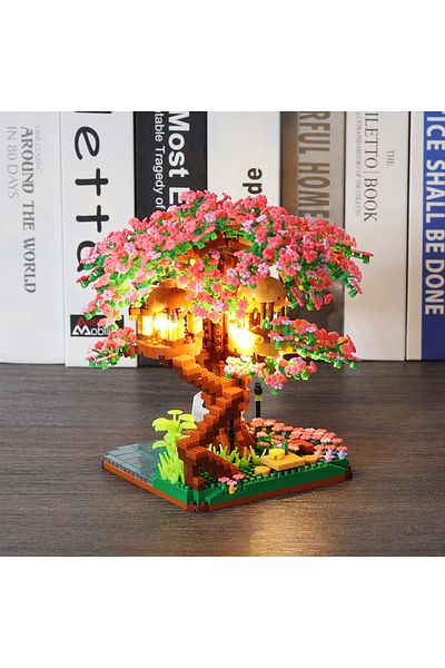 Choice NO BOX There are lights 2000Creative Sakura Tree House Building Blocks City Street View Architecture
