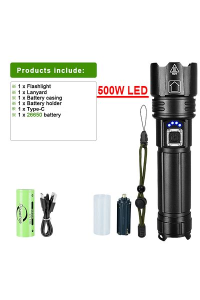 paweinuo 500W pack-B Most Powerful LED Flashlight Rechargeable Torch Lighting 3000M Tactical Lantern Ultra Po