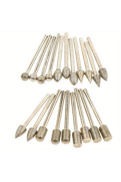 Choice Silver 20pcs Diamond Grinding Heads Mini Bit For Rotary Drill Tool Burrs Grinding Accessories 3mm Sh