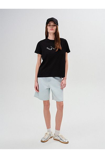 Ltb Sıgn Printed Short Sleeve Regular Black T-Shirt