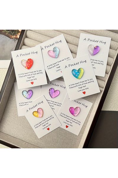 Choice 8pcs Multicolor 8pcs Cute Little Heart Pocket Hug, Decorated Pocket Hug With Encouragement Card, Spe