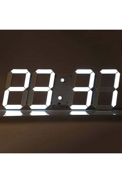 Generic ساعة حائط رقمية LED مع جهاز تحكم عن بعد، بيضاء، 42×15 سم