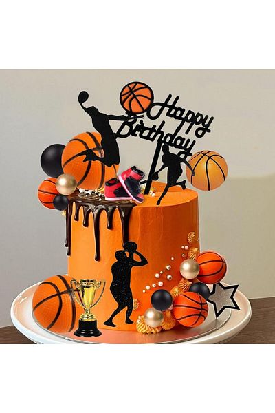 Choice 25pcs 25 PCS Basketball Cake Toppers Black Gold Balls Cake Decorations Basketball Theme Cake Decorat