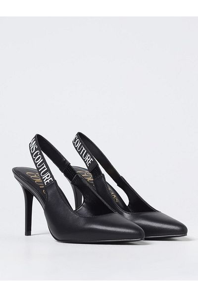 Versace Women's Logo Printed Flexible Strap Smooth Leather High Black Classic Heeled Shoes 78Va3S52Zps62