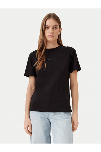 Calvin Klein Kadın Pamuklu Yuvarlak Yaka Kısa Kollu Siyah T-Shirt K20K208294-BEH