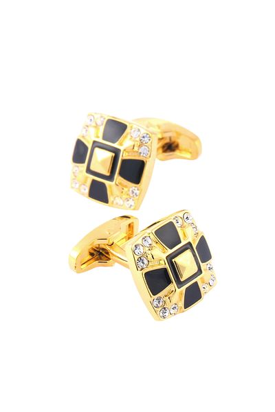Choice Gold High Quality Golden Black Square Crystal Men's Business Enamel Cufflinks Dress Accessories Fren