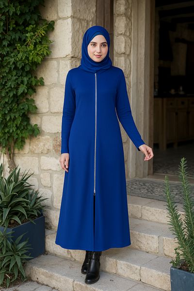 MODAVERA    Women's Long Sleeve Front Zipper Imported Crepe Dress