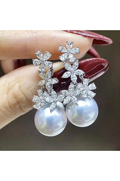 Choice أقراط زفاف هويتان E3881 بتصميم زهرة جمالية من اللؤلؤ الصناعي مرصعة بال...